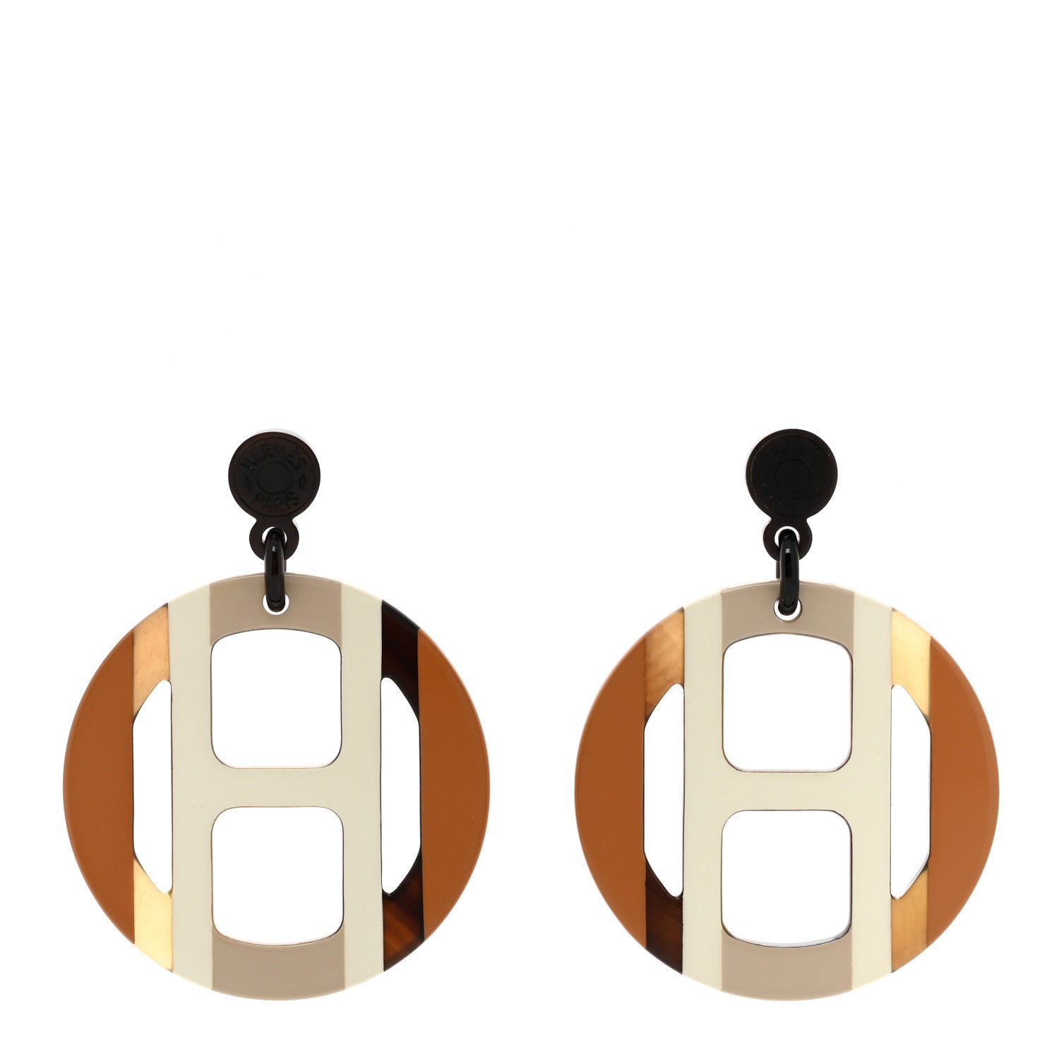 Hermes Lacquered Horn H Equipe Earrings Sable 1 of 4