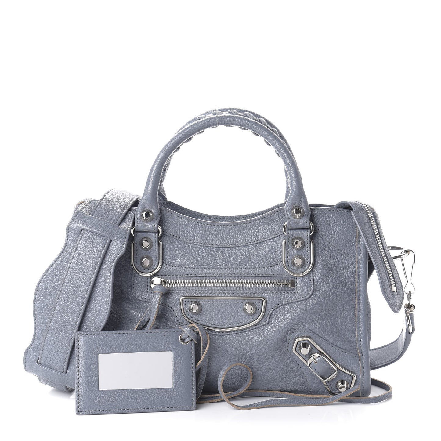 Chevre Silver Metallic Edge Hardware Mini City Bleu Acier