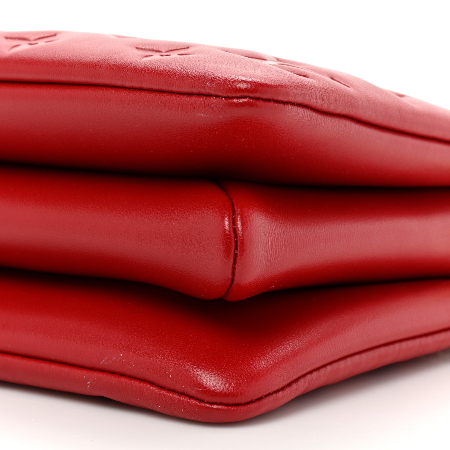 Mother of Pearl Lambskin Embossed Monogram Coussin BB Red Green