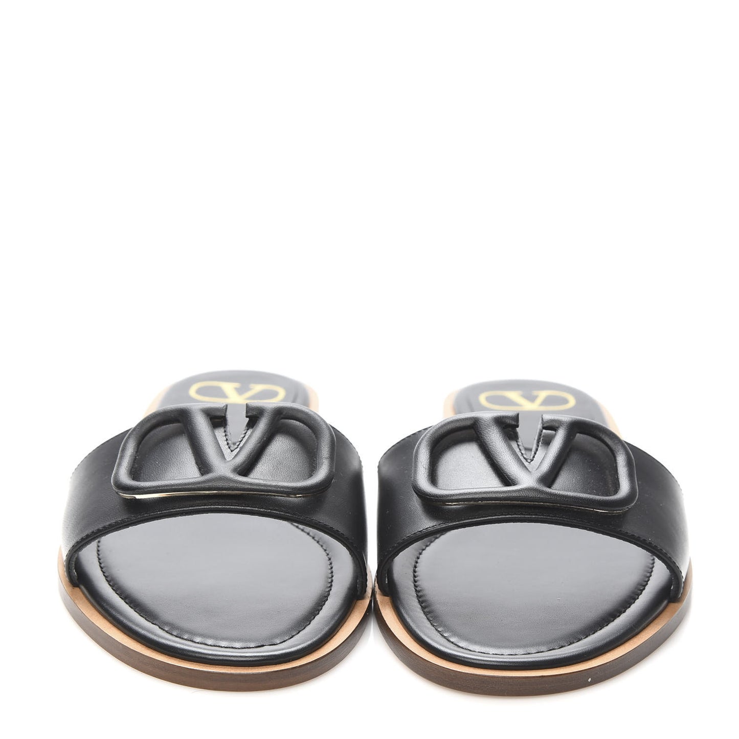 Calfskin Vlogo Flat Slide Sandals 38.5 Black