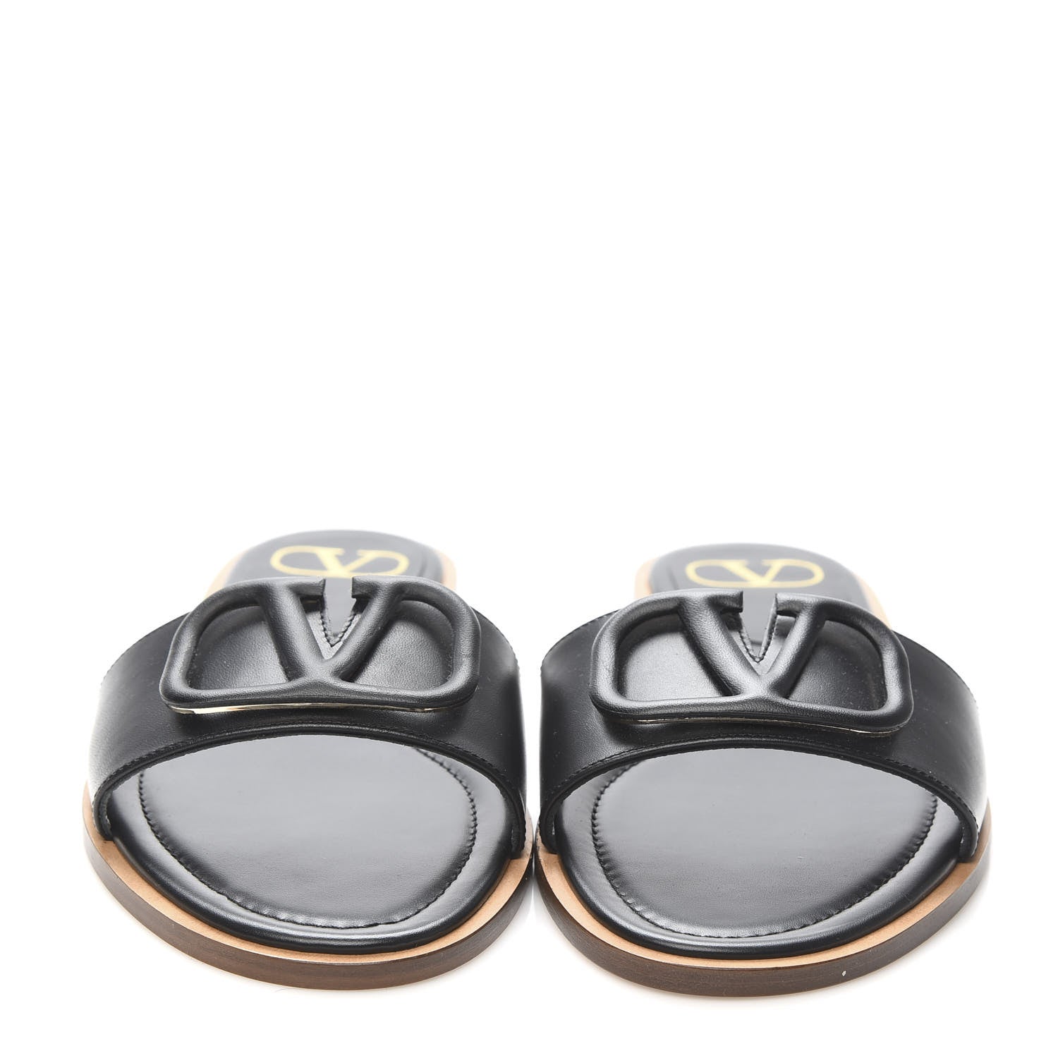 Valentino Garavani Calfskin Vlogo Flat Slide Sandals 38.5 Black 2 of 8