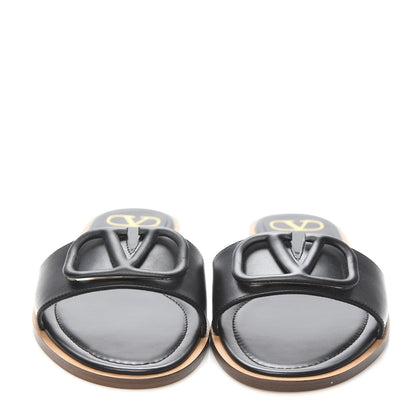 Valentino Garavani Calfskin Vlogo Flat Slide Sandals 38.5 Black 2 of 8