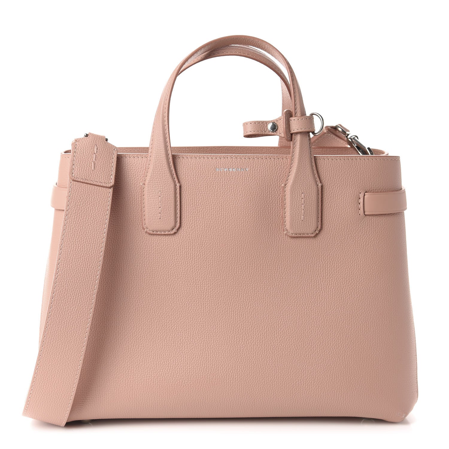 Burberry Grainy Calfskin House Check Medium Banner Tote Ash Rose 1 of 10