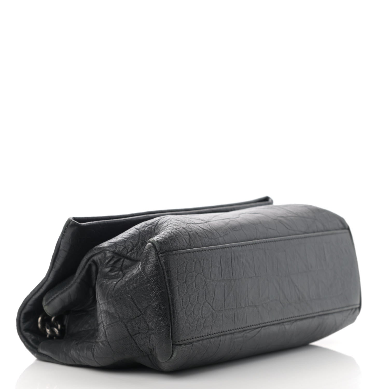Saint Laurent Calfskin Crocodile Embossed Medium West Hollywood Monogram Fold-Over Black 4 of 10