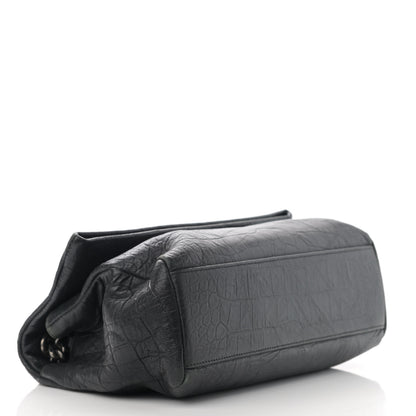 Saint Laurent Calfskin Crocodile Embossed Medium West Hollywood Monogram Fold-Over Black 4 of 10