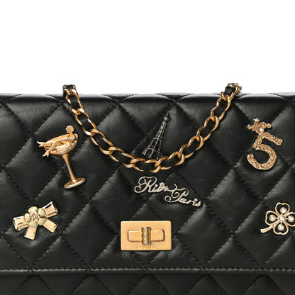 Chanel Aged Calfskin Quilted Lucky Charms 2.55 Reissue Wallet On Chain WOC Black 9 of 12