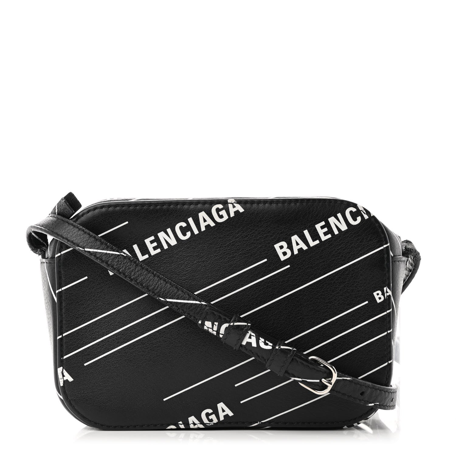 Balenciaga Calfskin Logo Print XS Everyday Camera Bag Black White 1 of 10