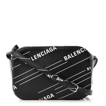 Balenciaga Calfskin Logo Print XS Everyday Camera Bag Black White 1 of 10