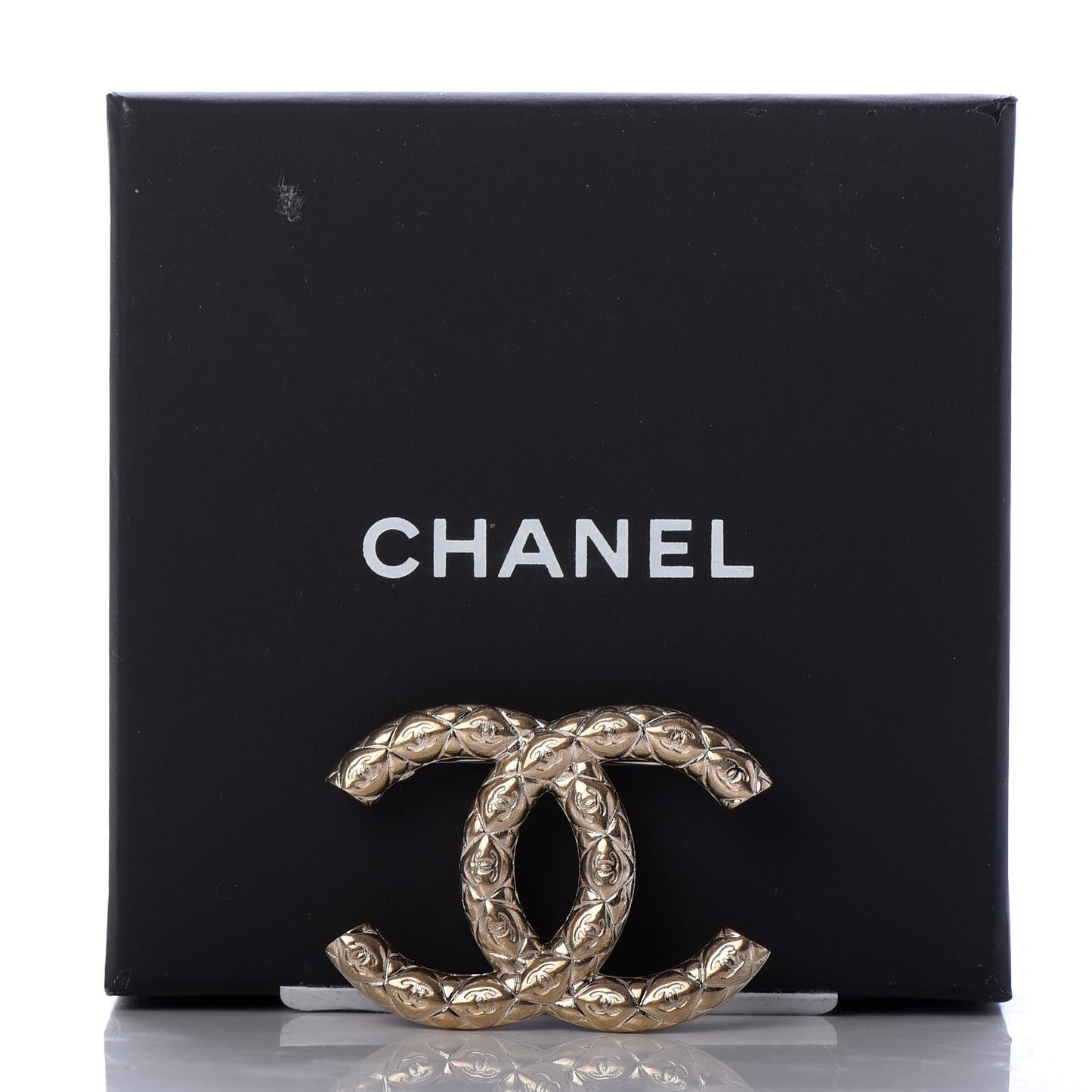 Metal CC Diamond Quilted Brooch Light Gold