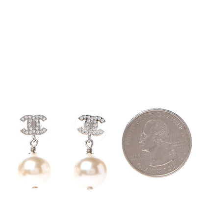 Chanel Crystal Pearl CC Drop Earrings Silver 2 of 5