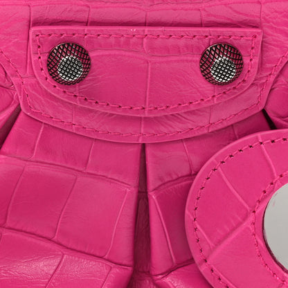 Balenciaga Extra Supple Calfskin Crocodile Embossed XS Le Cagole Shoulder Bag  Lipstick Pink 8 of 10