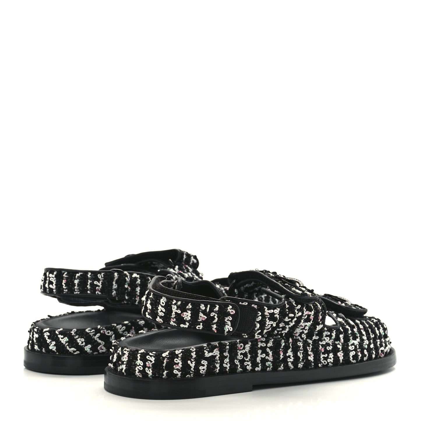 Tweed Lambskin Dad Sandals 38.5 Black White
