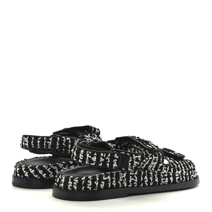 Chanel Tweed Lambskin Dad Sandals 38.5 Black White 4 of 9