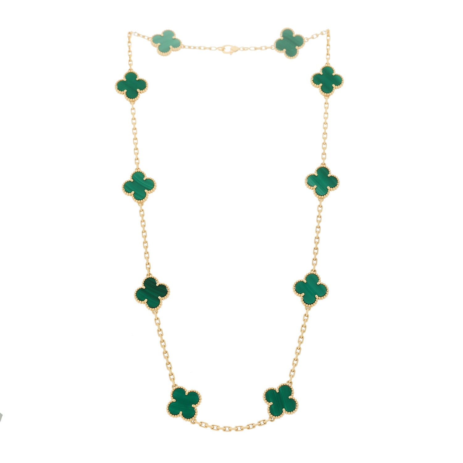 Van Cleef & Arpels 18K Yellow Gold Malachite 10 Motifs Vintage Alhambra Necklace 7 of 7