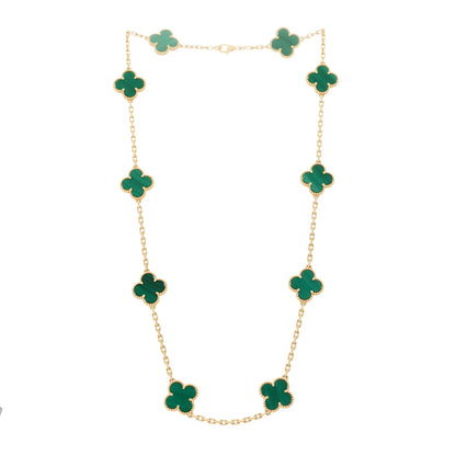Van Cleef & Arpels 18K Yellow Gold Malachite 10 Motifs Vintage Alhambra Necklace 7 of 7