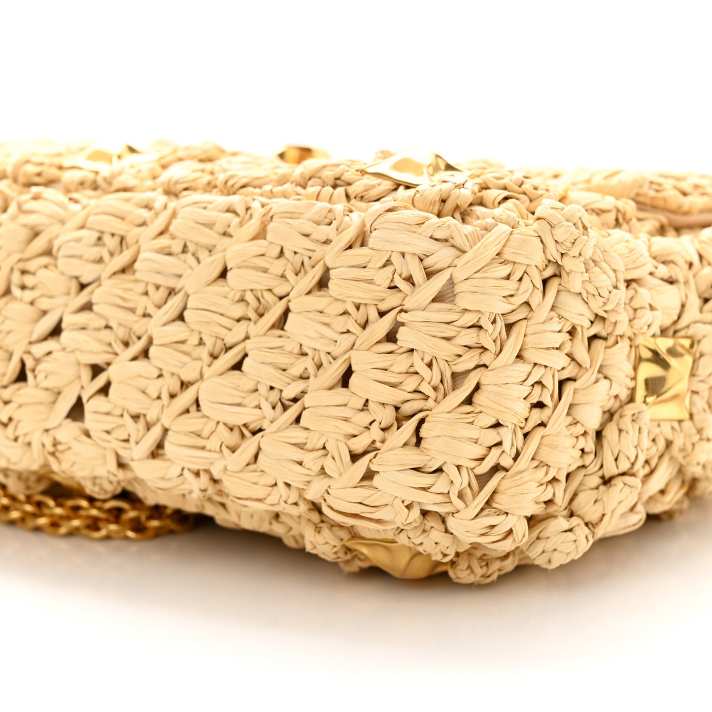 Raffia Medium Roman Stud Shoulder Bag