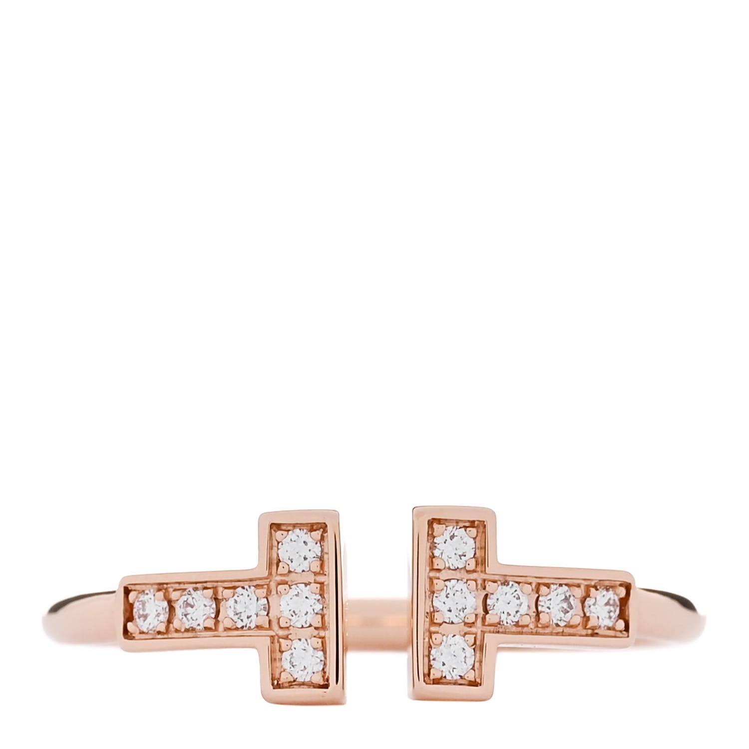 Tiffany 18K Rose Gold Diamond T Wire Ring 53 6.5 1 of 5