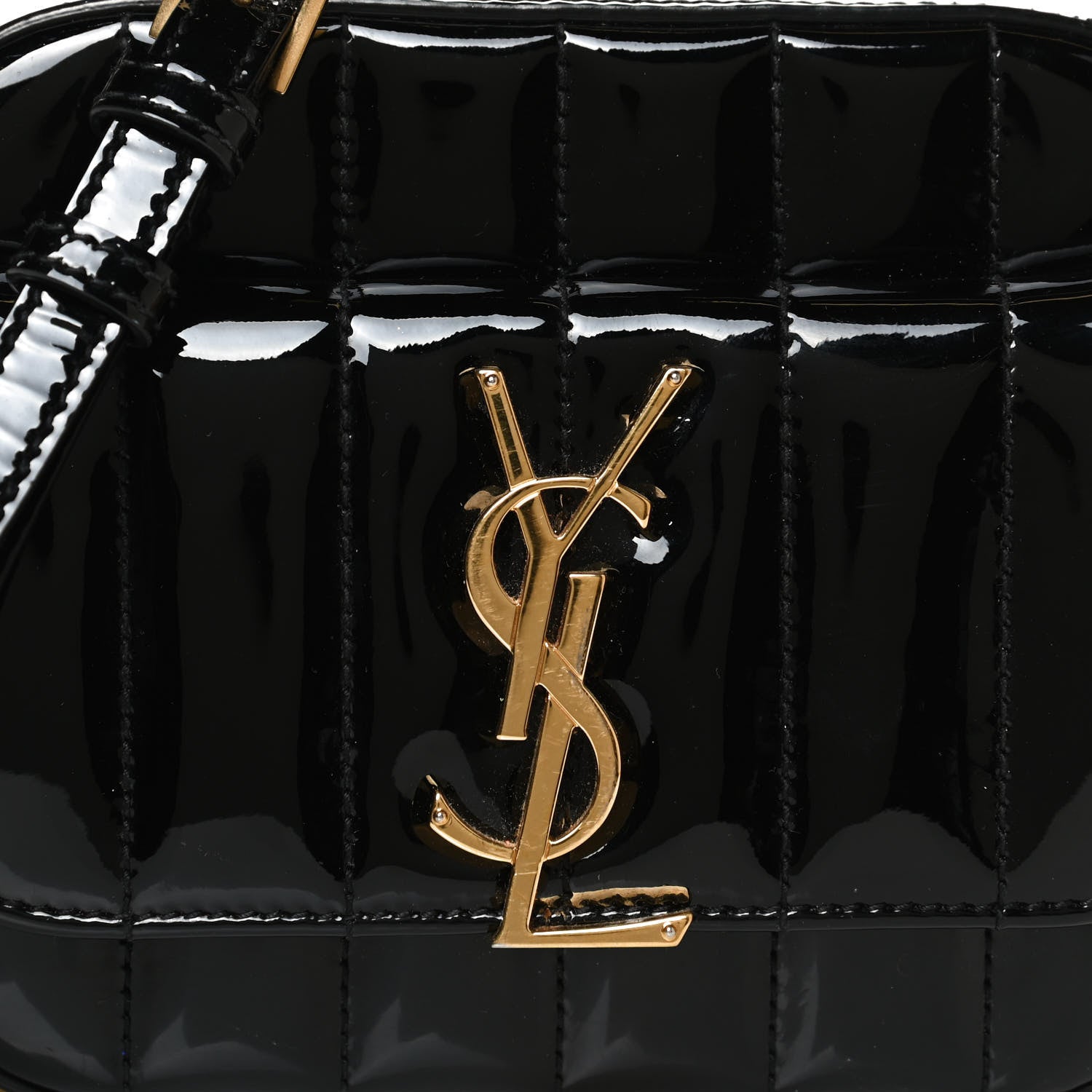 Saint Laurent Patent Calfskin Matelasse Monogram Small Vicky Chain Bag Black 7 of 10