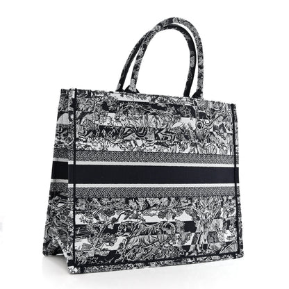 Christian Dior Canvas Embroidered Large Dioriviera Reverse Striped Toile De Jouy Book Tote Blue White 3 of 9