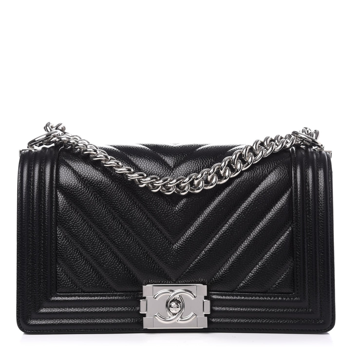 Caviar Chevron Quilted Medium Boy Flap Black