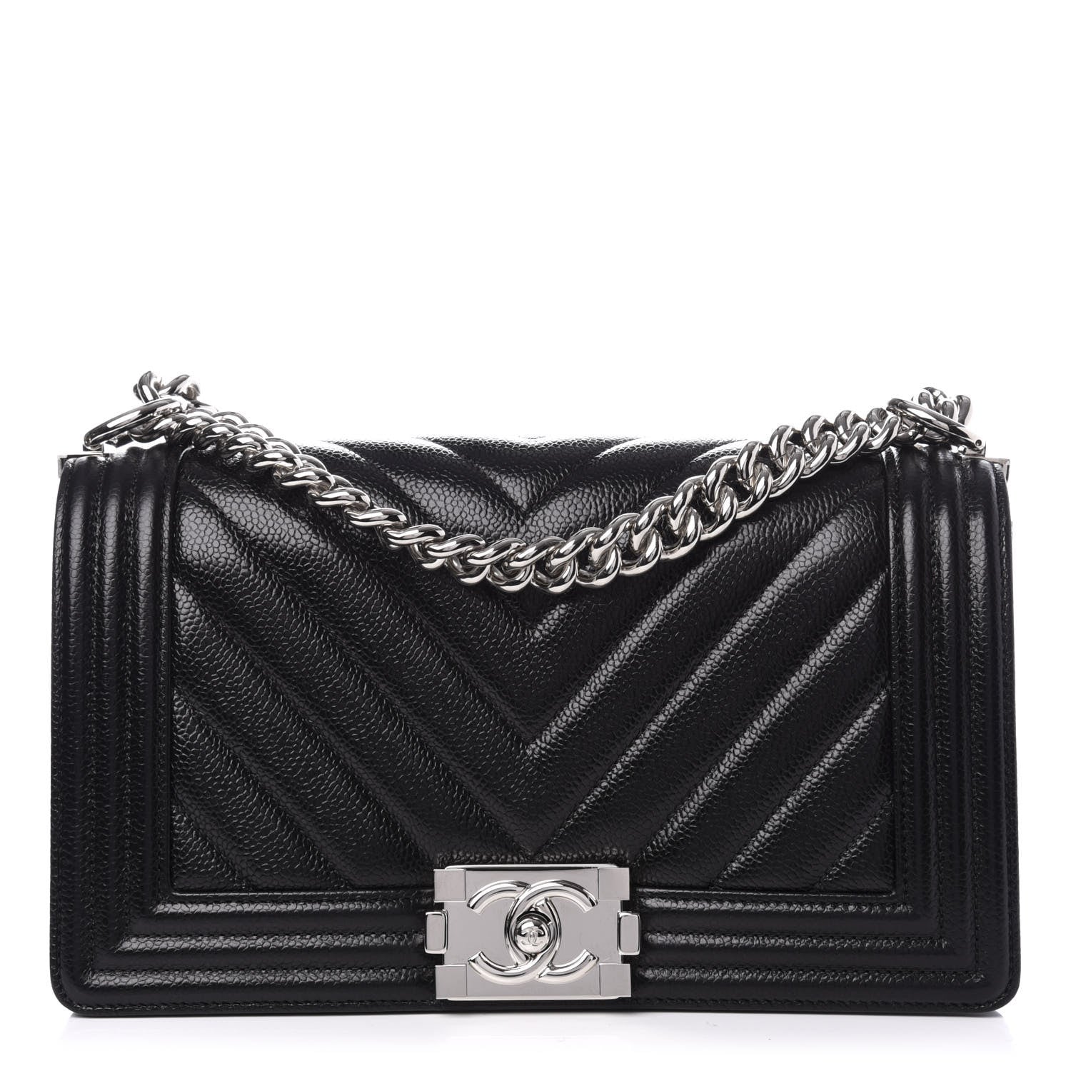 Chanel Caviar Chevron Quilted Medium Boy Flap Black 1 of 9