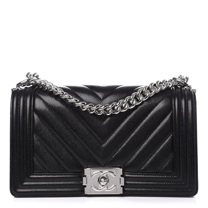 Chanel Caviar Chevron Quilted Medium Boy Flap Black 1 of 9