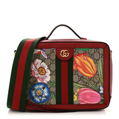 Gucci GG Supreme Monogram Flora Web Small Ophidia Top Handle Shoulder Bag Hibiscus Red 1 of 23
