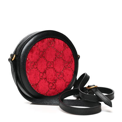 Gucci Velvet GG Monogram Textured Calfskin Round Shoulder Bag Red Cipria Black 3 of 11