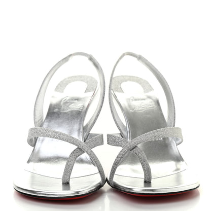 Christian Louboutin Glitter Calfskin Taralita 85 Thong Sandals 39 Silver 3 of 22