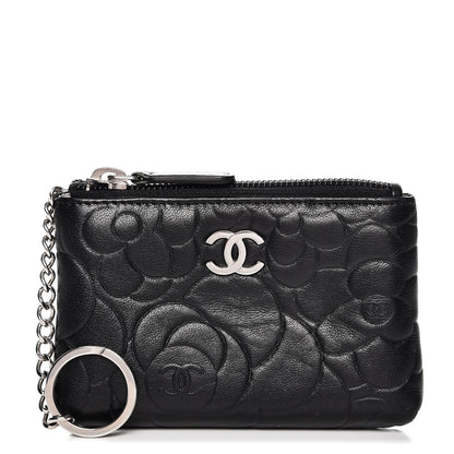 Chanel Lambskin Camellia Embossed Key Holder Case Black 1 of 8
