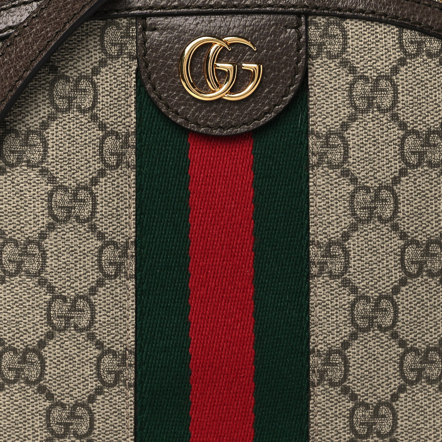 GG Supreme Monogram Textured Dollar Calfskin Web Small Ophidia Dome Shoulder Bag Beige Ebony New Acero