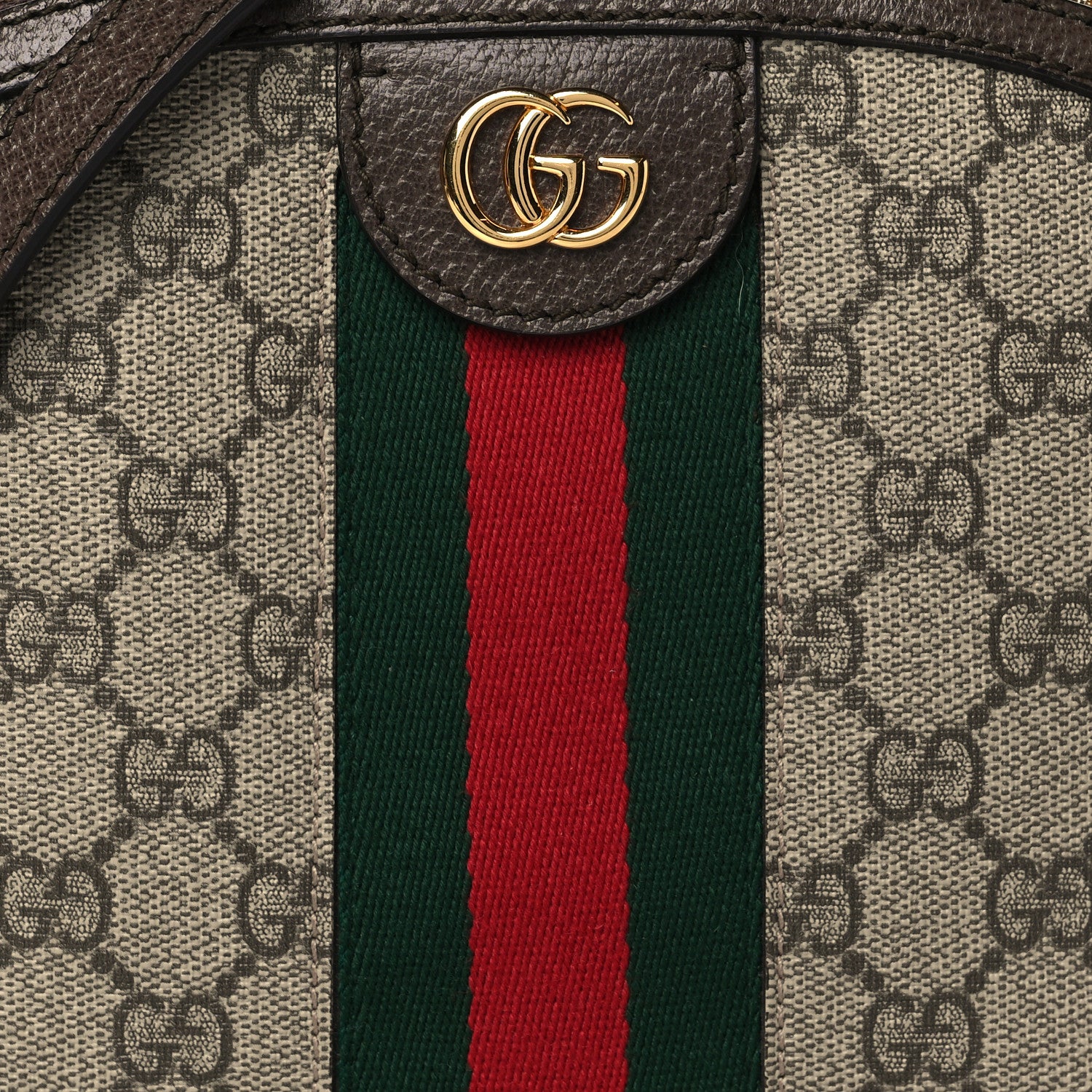 Gucci GG Supreme Monogram Textured Dollar Calfskin Web Small Ophidia Dome Shoulder Bag Beige Ebony New Acero 17 of 20