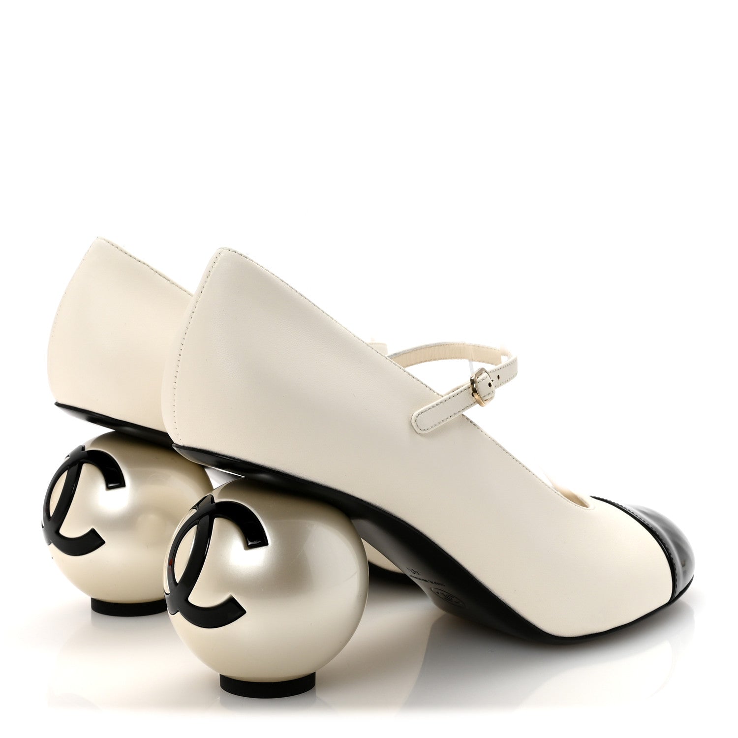 Chanel Lambskin Patent Cap Toe Mary Jane Pearl Pumps 41 White Black 5 of 10