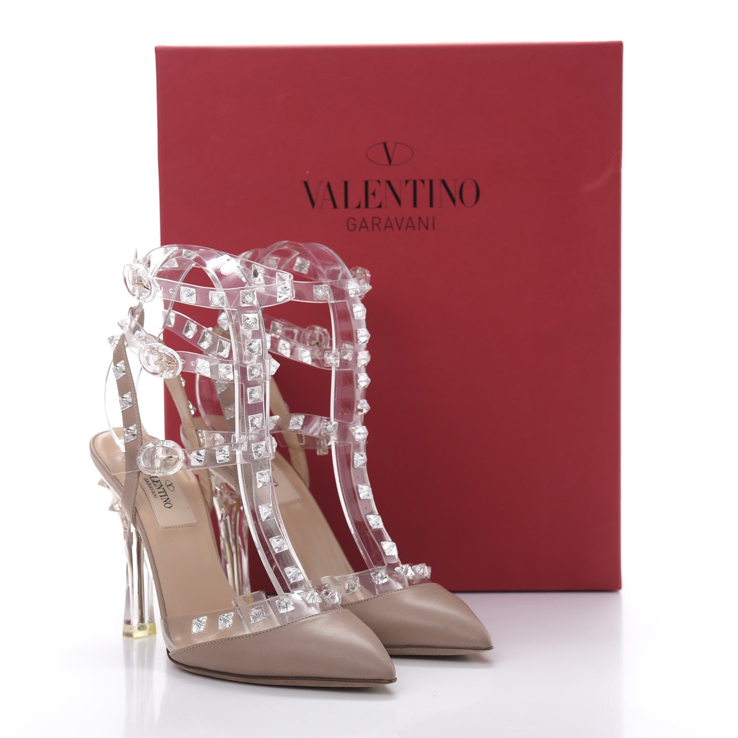 Valentino Garavani PVC Calfskin Naked Rockstud Ankle Strap Pumps 36 Poudre 14 of 14