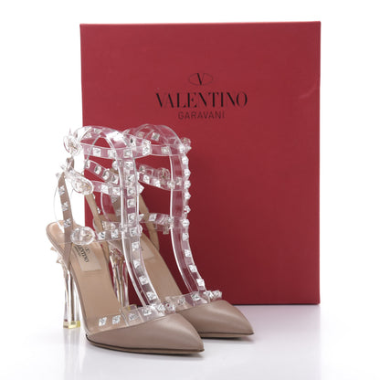 Valentino Garavani PVC Calfskin Naked Rockstud Ankle Strap Pumps 36 Poudre 14 of 14