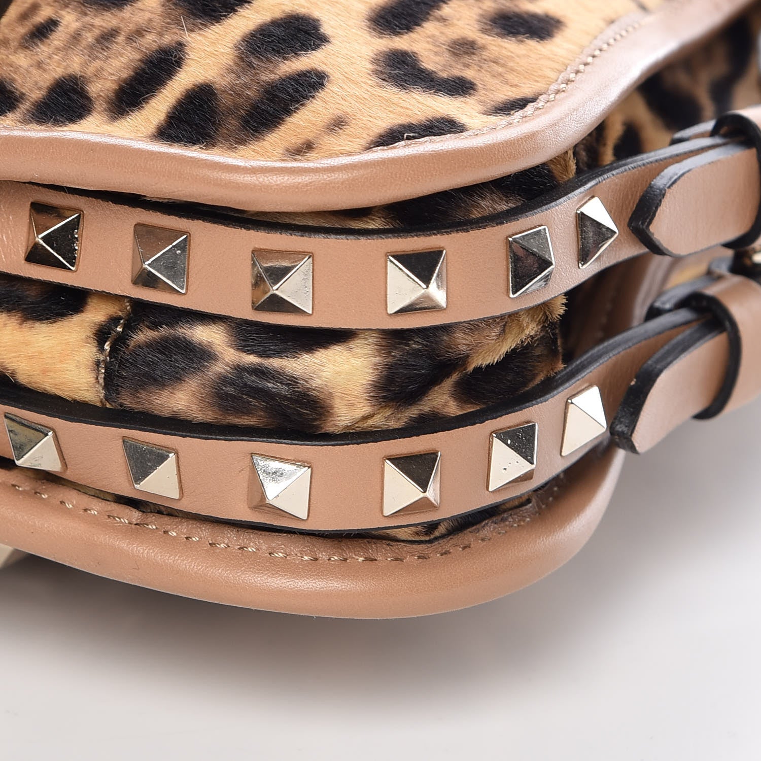 Valentino Garavani Calf Hair Leopard Print Rockstud Shopper Tote Tan 9 of 10