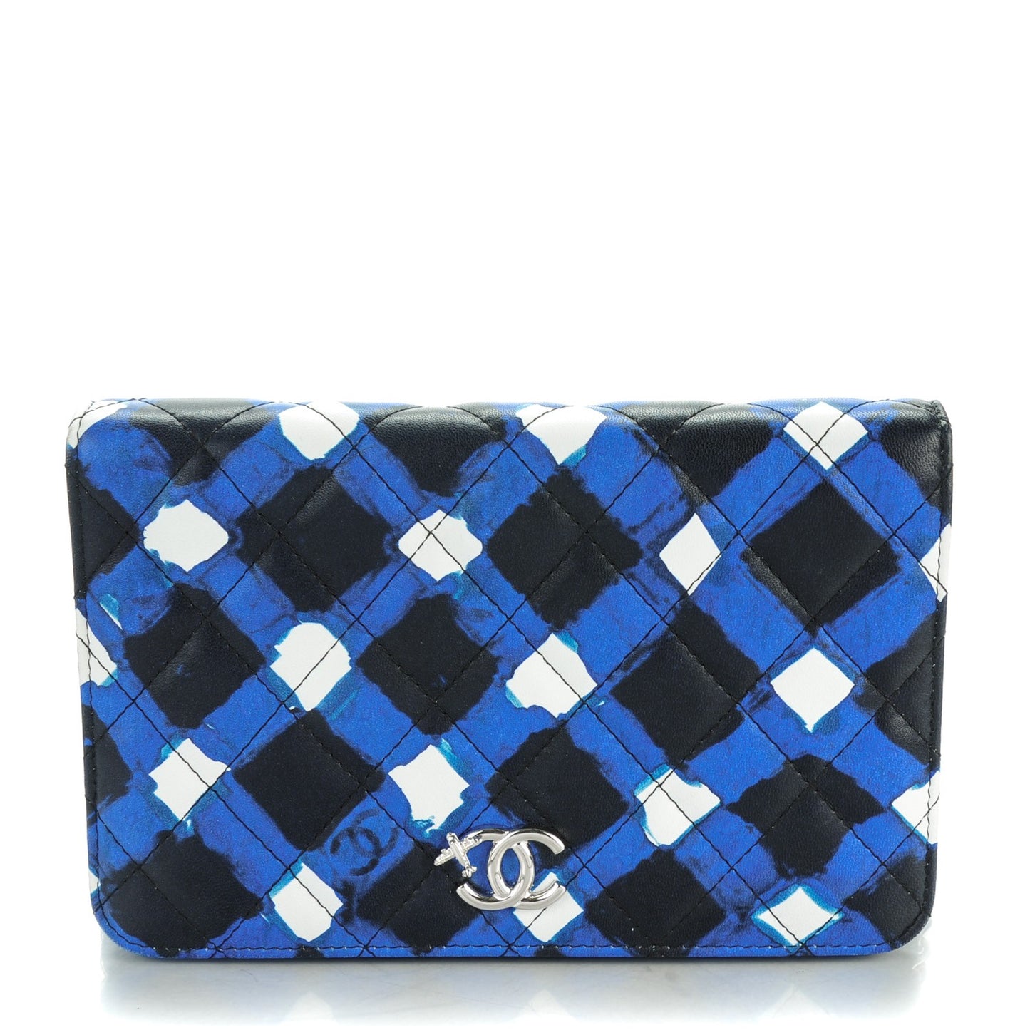 Printed Lambskin Airlines Wallet On Chain WOC White Blue Black