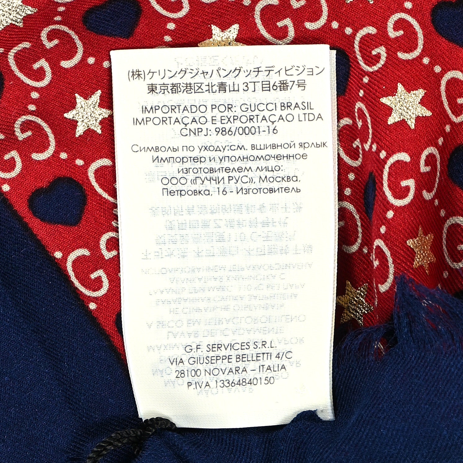 Gucci Wool GG Monogram Stars Hearts Scarf Blue Multicolor 4 of 4