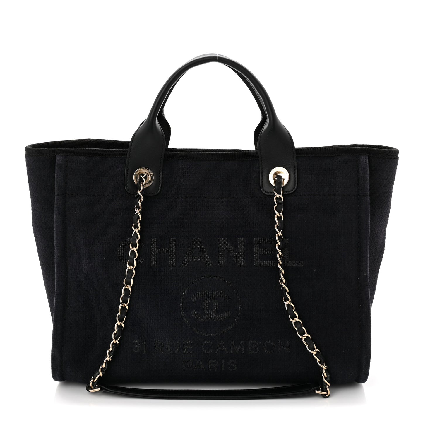 Mixed Fibers Calfskin Medium Deauville Tote Navy Blue