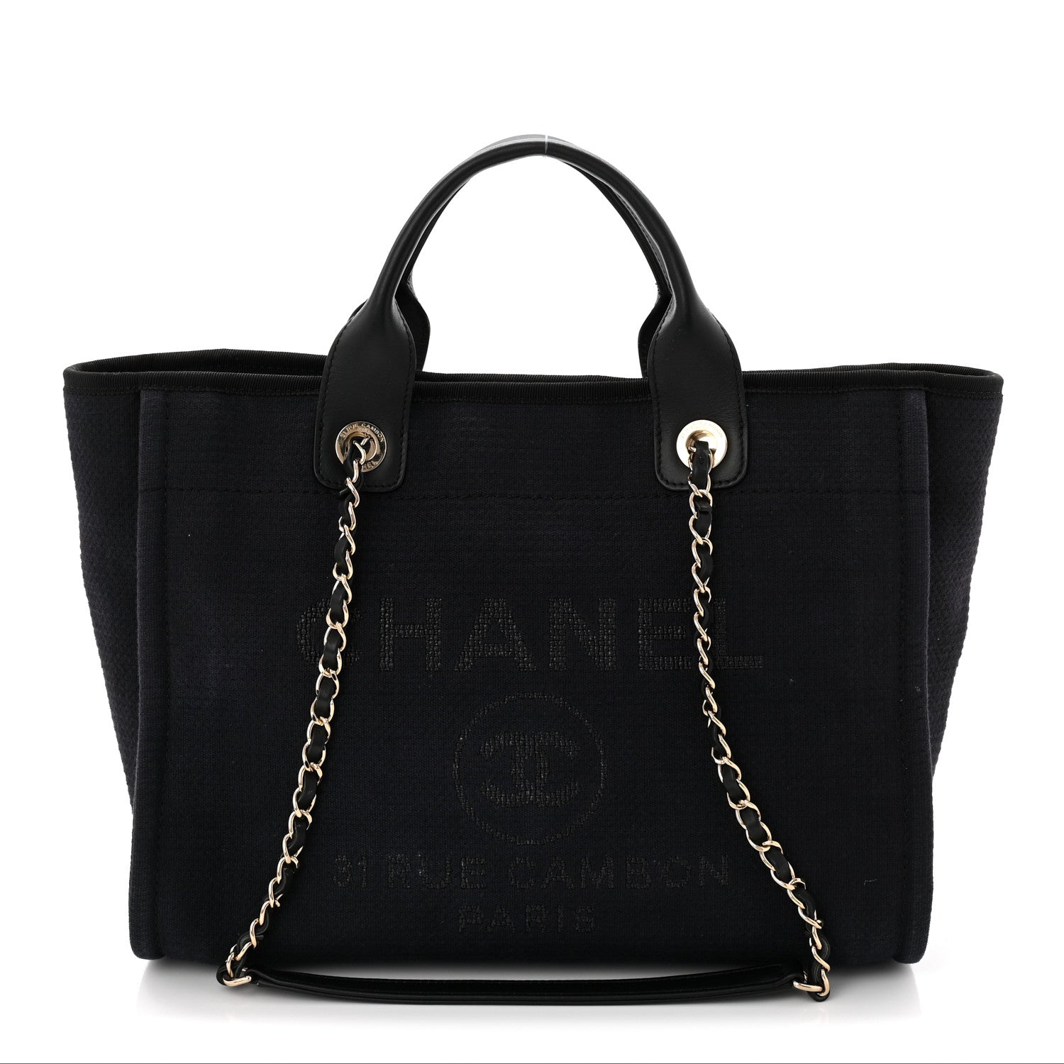 Chanel Mixed Fibers Calfskin Medium Deauville Tote Navy Blue 1 of 10