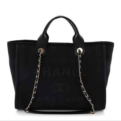 Chanel Mixed Fibers Calfskin Medium Deauville Tote Navy Blue 1 of 10