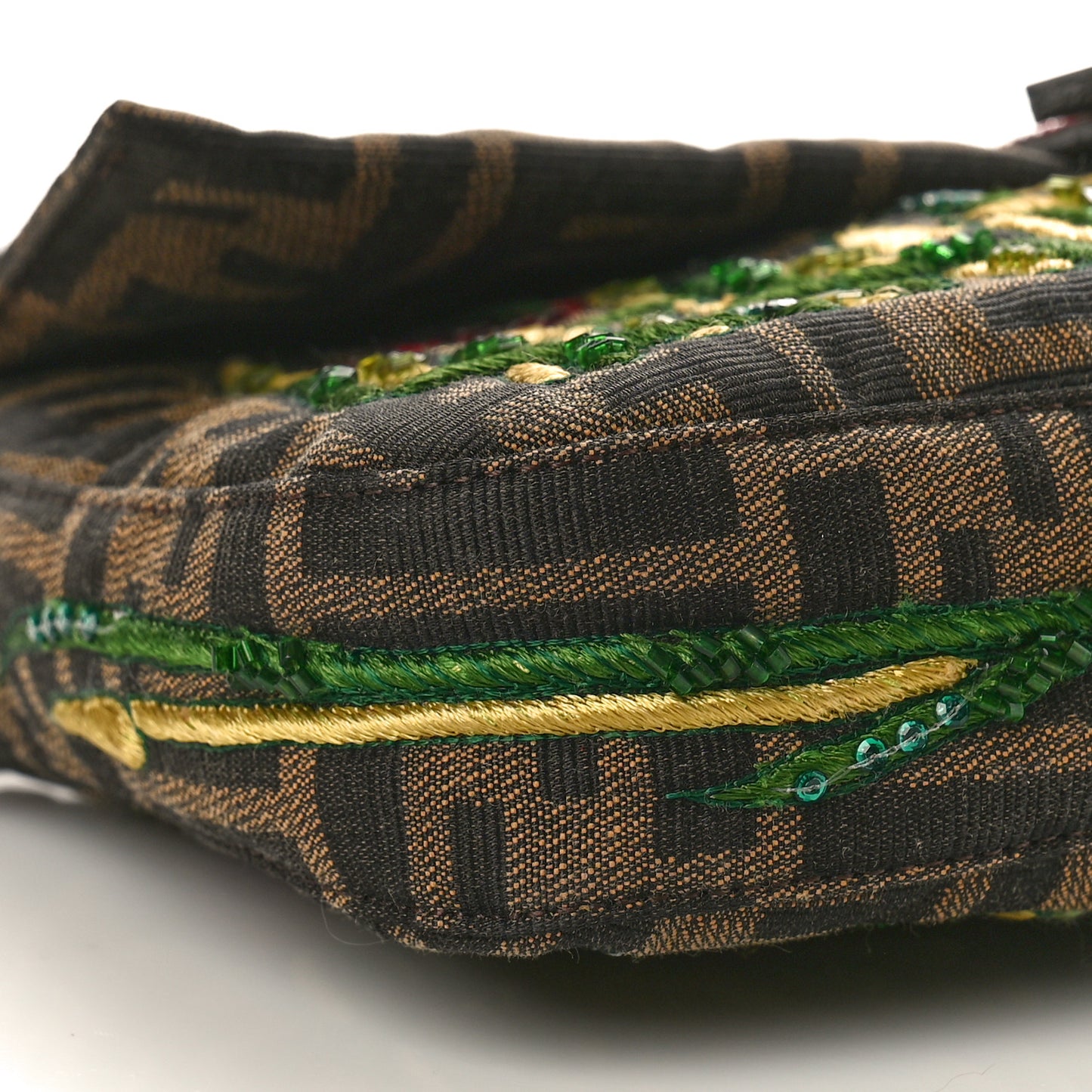 Zucca Pony Hair Embroidered Baguette Tobacco