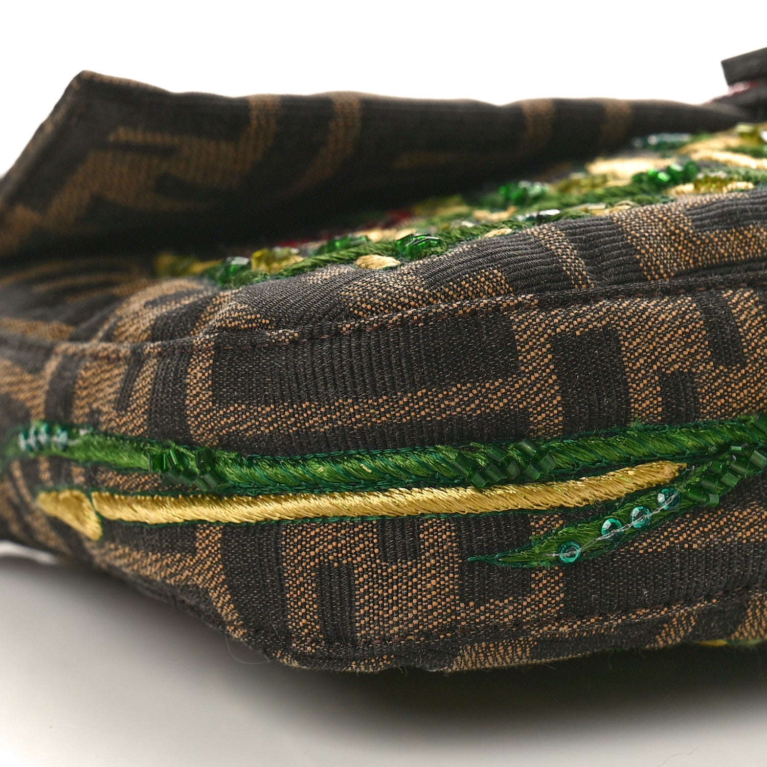 Fendi Zucca Pony Hair Embroidered Baguette Tobacco 8 of 10