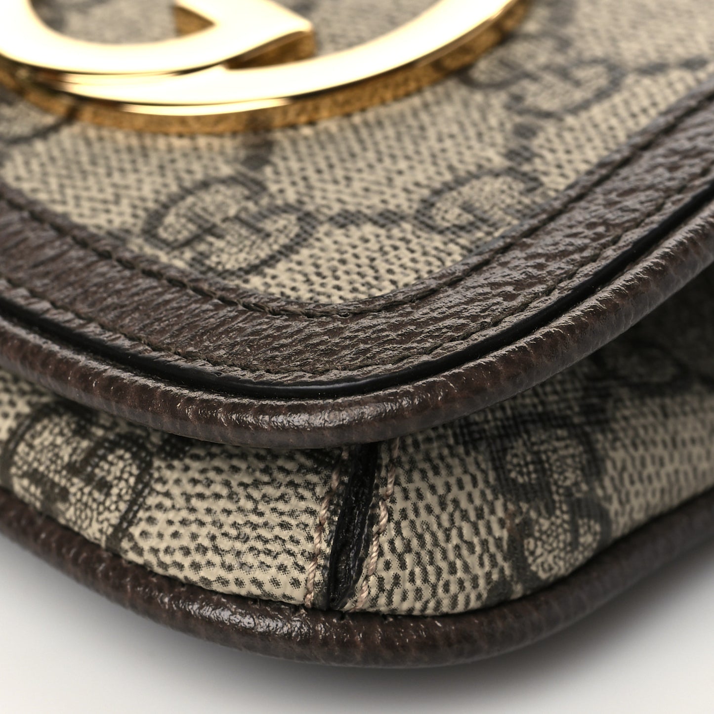 GG Supreme Monogram Textured Dollar Calfskin Blondie Card Case Wallet with Strap Beige Ebony New Acero