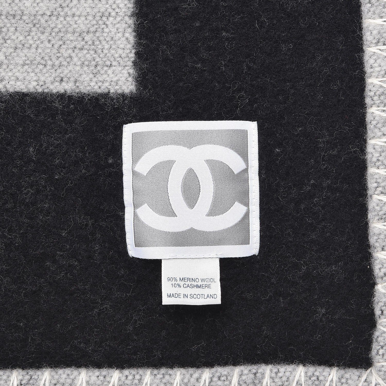 Chanel Merino Wool Cashmere CC Throw Blanket Black Grey 3 of 3