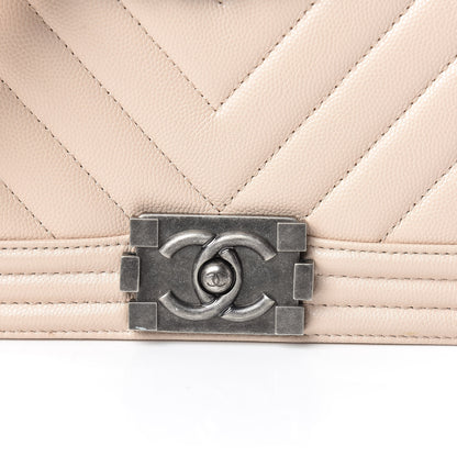 Chanel Caviar Chevron Quilted Medium Boy Flap Light Beige 8 of 10