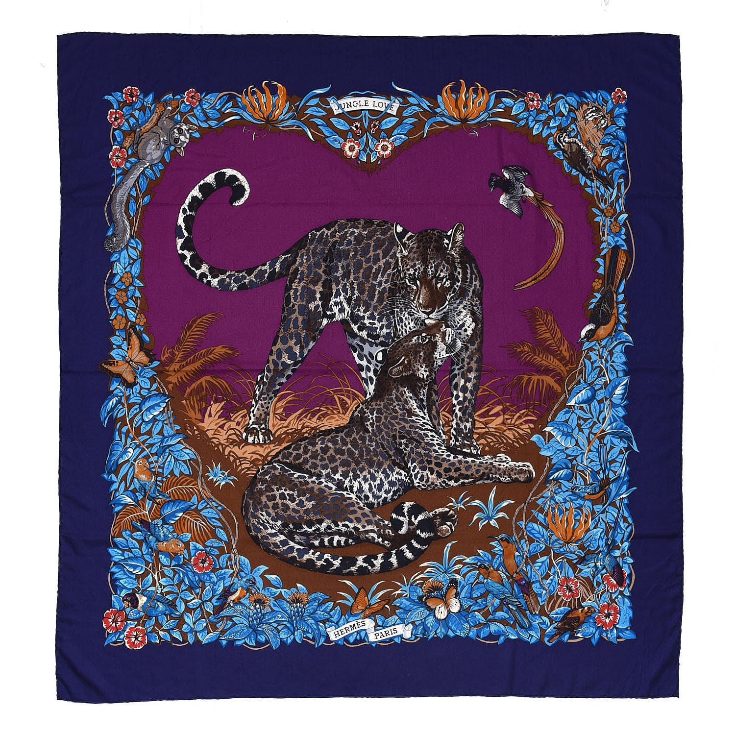 Hermes Cashmere Silk Jungle Love Shawl 140 Indigo Prune Bleu 1 of 4