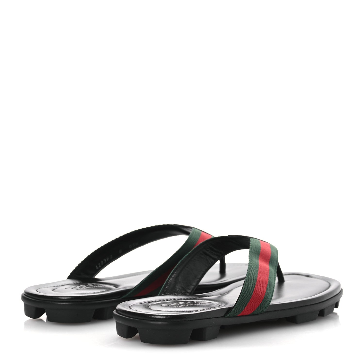 Gucci Nylon Calfskin Web Mens Cleat Sole Thong Sandals 8 Black Red Blue 5 of 14