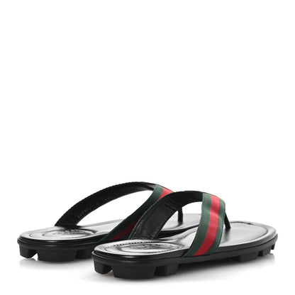 Gucci Nylon Calfskin Web Mens Cleat Sole Thong Sandals 8 Black Red Blue 5 of 14