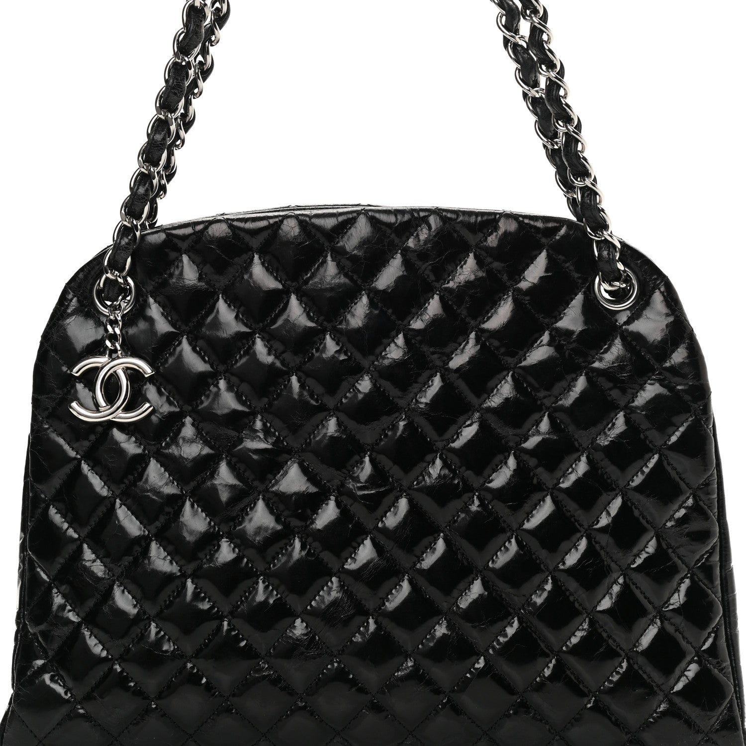 Chanel Glazed Calfskin Quilted Large Just Mademoiselle Bowling Bag Black 9 of 19